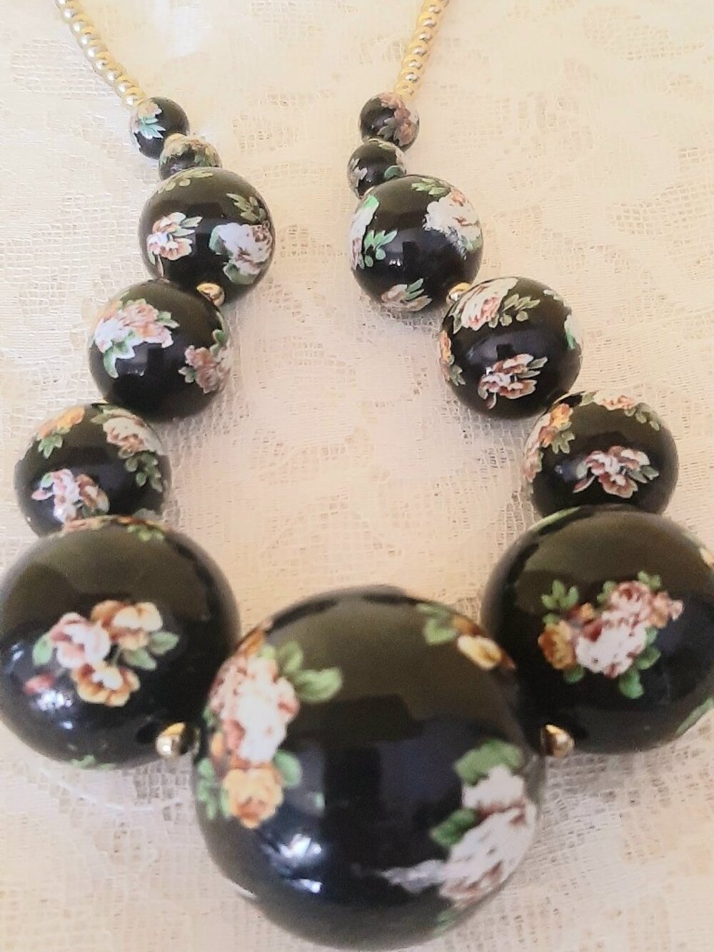 Chunky Marble Style Floral Bead necklace silver beads chain
